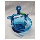 Handblown Blue Glass Basket 5'H×5'W×4'L