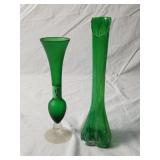 (1)Green Lefton Vase 11'H(1)Frosted Green Vase 9'H