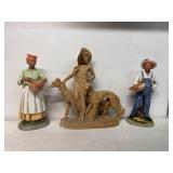 (2) Homco Statues & (1) Dog with Girl Statue