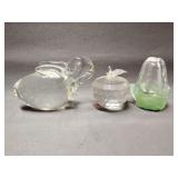 3 Small clear glass paperweights
