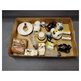 Assorted salt and pepper shakers and porcelain