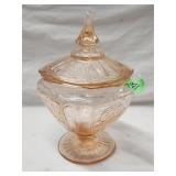 Unmarked Anchor Hocking Pink Glass Candy Dish 8'H