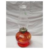 Unmarked Eagle Amberina Glass Oil Lamp 15'H
