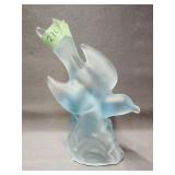 Vintage Le Smith blue frosted glass bird figurine
