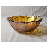 Marigold Carnival Glass Bowl 9'D×3.25'H