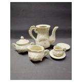 Miniature porcelain white rose tea items