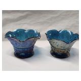 (2) Carnival Glass Footed Glass Bowls