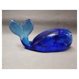 Blue glass whale paperweight 2.5' tall