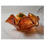 Marigold Carnival Glass Dish 9'D×3.5'H