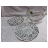 Glass Punch Bowl with Grape Pattern 2- Glass Trays