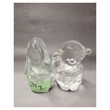 Glass Santa and penguin paperweights 4' tall