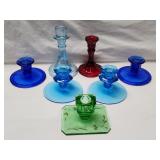 (7) Piece Colored Glass Candle Holder Lot