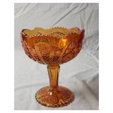 Marigold Carnival Glass Pedestal Bowl 8'H×6.5'D