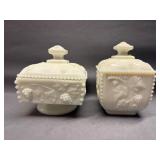 (2) VTG Westmoreland Milk Glass Beaded Grape Vine