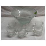 Glass Punch Bowl and seven Cups
