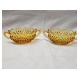 (2) Unmarked Fenton Hobnail Amber Glass Sugar Dish