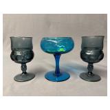 (2) Indiana Glass Kings Crown Blue Thumbprint