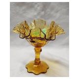 Unmarked Vintage Fenton Amber Cabbage Glass Dish