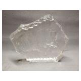Bear catching fish etched glass paperweight