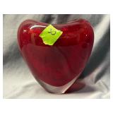 Art Glass Red Heart Shape Vase 5.5'x5.5'