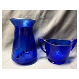 Vintage Cobalt Blue Glass Vase with Swirl Design