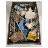 Plastic crate of assorted electrical supplies