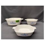 (3) Corning Ware Casserole Dishes w/Cornflower