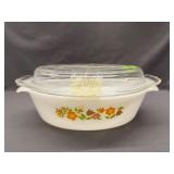 Vintage Fire-King Gingham Flowers Casserole Dish