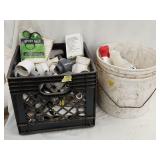 3.5G Bucket w/Bottles & Crate w/Plumbing Parts