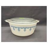 Vintage Pyrex Snowflake Blue Casserole Dish