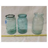 (2) Ball Jars (1) Cohansey Jar