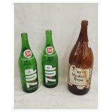 (2) Vintage 7up Bottles & (1)Meister Bottles