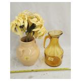 (2) Glass Vases and Artificial Flowers