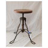 Adjustable Antique Metal/Wood Piano Stool