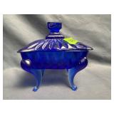 Vintage Cobalt Blue Glass Jewelry Box