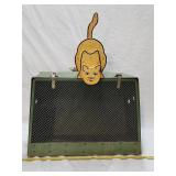 Vintage Pet Carrier and Wooden Shelf Cat