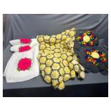 (2) Crocheted Lap Quilts & Table Runner