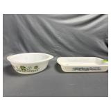Glasbake Milk Glass Green Daisy Casserole 8ï¿½ &