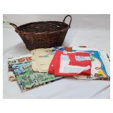 Vintage Linens Lot with Basket