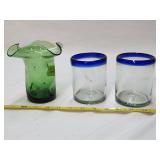 (2) Hand Blown Drinking Glasses (1)Hand Blown Vase