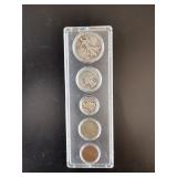 5 coin set, 1918 standing liberty, 1941 Washington