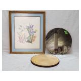 Gold Framed Picture, Vintage Mirror, Wood Slice