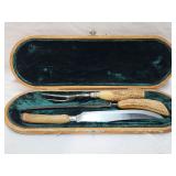 3pc S.S. Antler Carved Cutlery w/Leather Case