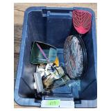 Plastic Tote w/Misc.  Items Including Bucket Seat