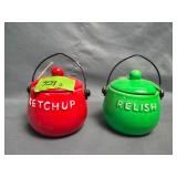 Vintage Ceramic Condiment Pots with Lids w/Metal