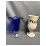 Cobalt Blue Art Glass Vase With Flared Rim &