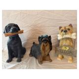 (3) Resin Dog Statues 8', 11.75', 12'