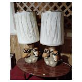(2) Ceramic Owl Table Lamps with Shades 40'