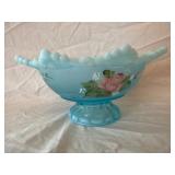 Mosser Glass Blue Opalescent Footed Bowl with