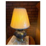 Table Lamp with Blue Glass Body with Floral Design